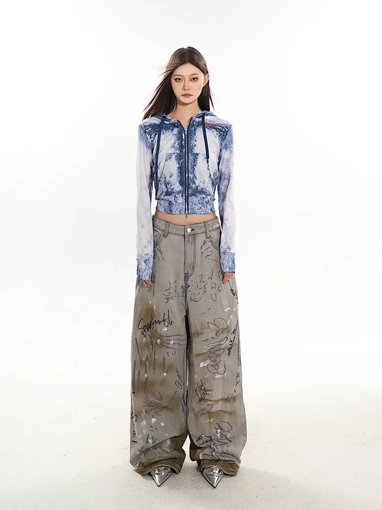 Graffiti Painted Retro Denim Jeans