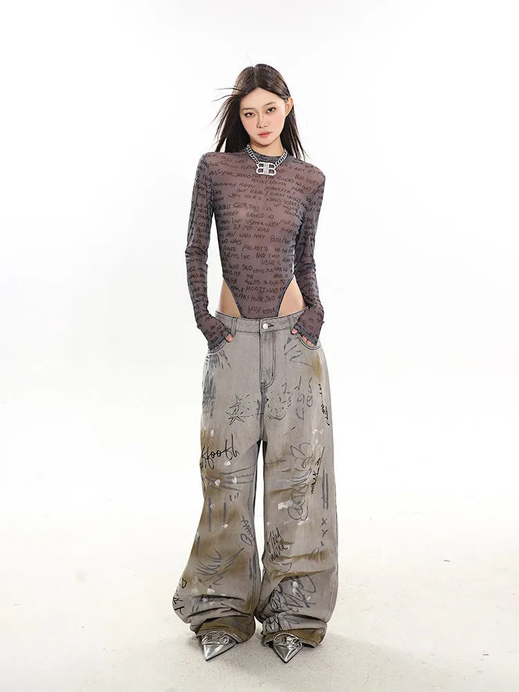 Graffiti Painted Retro Denim Jeans