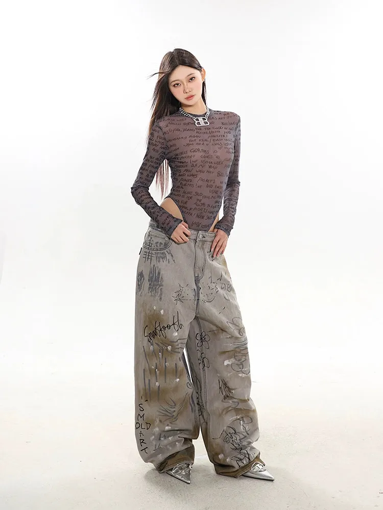 Graffiti Painted Retro Denim Jeans