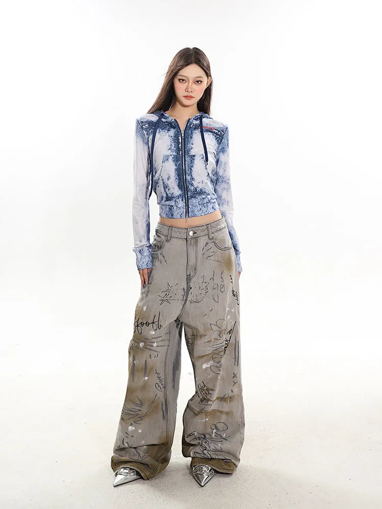 Graffiti Painted Retro Denim Jeans