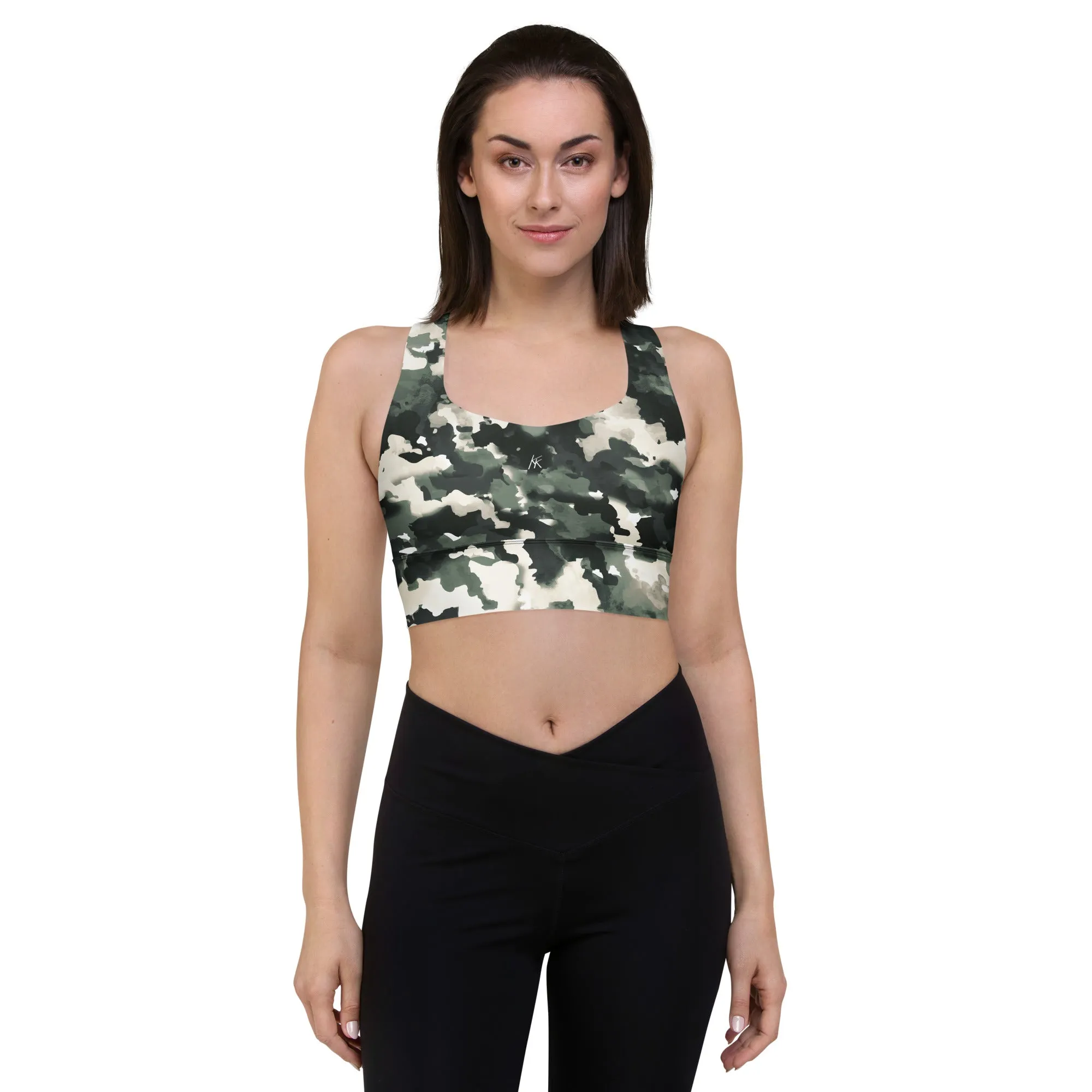 Green Camo Longline Sports Bra