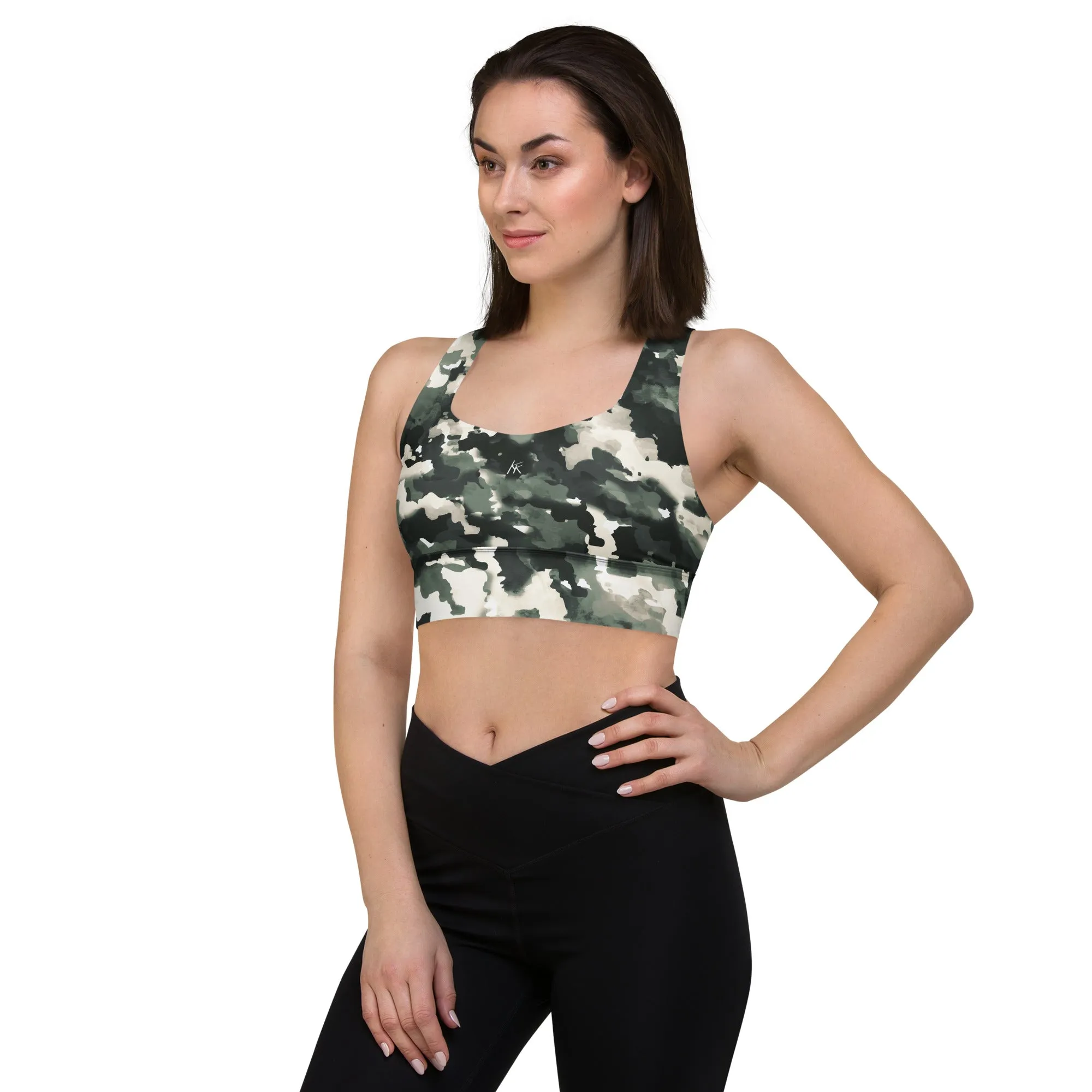 Green Camo Longline Sports Bra