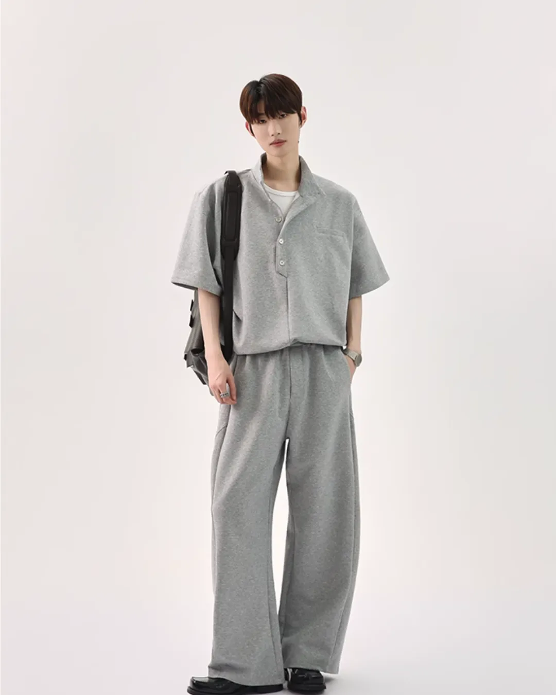 Half Button Short Sleeve Top / Sweat Wide Pants CBJ0119