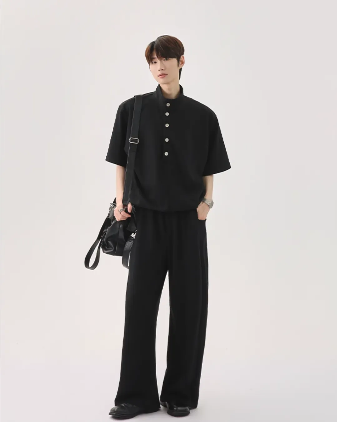 Half Button Short Sleeve Top / Sweat Wide Pants CBJ0119