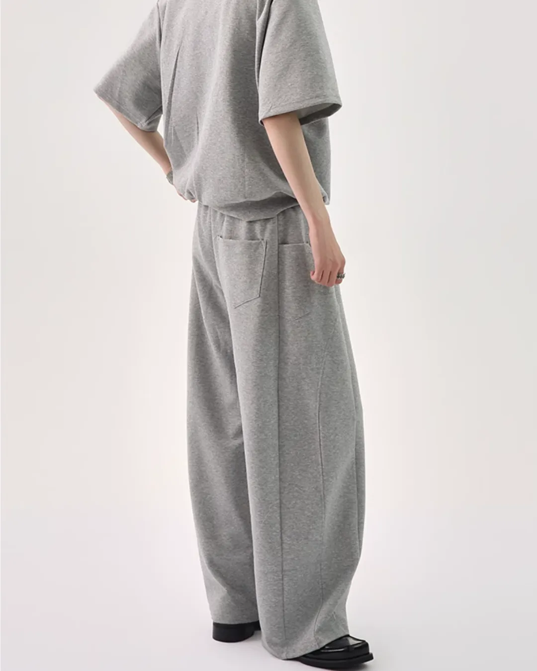 Half Button Short Sleeve Top / Sweat Wide Pants CBJ0119