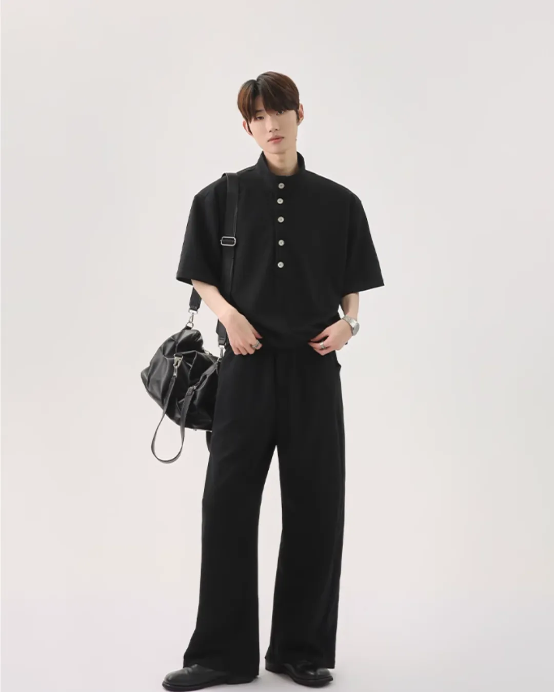 Half Button Short Sleeve Top / Sweat Wide Pants CBJ0119