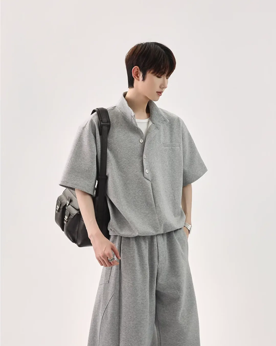 Half Button Short Sleeve Top / Sweat Wide Pants CBJ0119