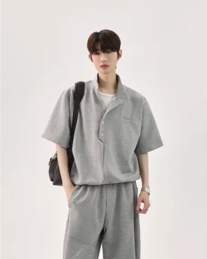 Half Button Short Sleeve Top / Sweat Wide Pants CBJ0119