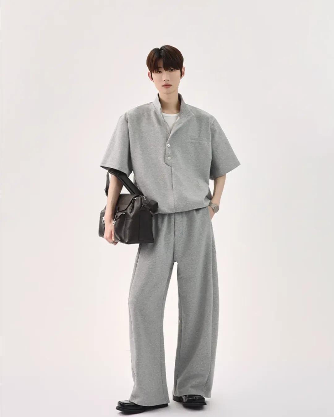 Half Button Short Sleeve Top / Sweat Wide Pants CBJ0119