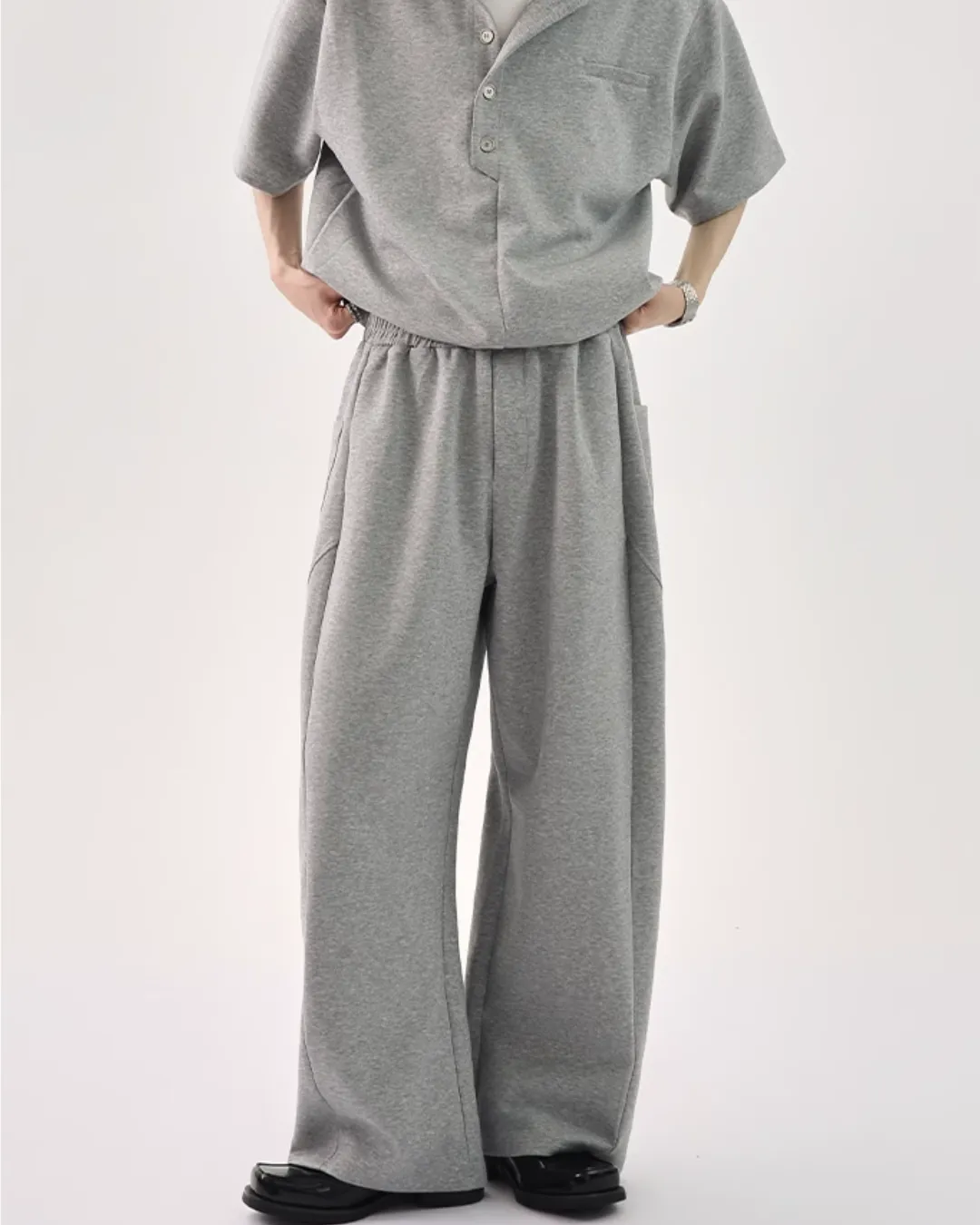 Half Button Short Sleeve Top / Sweat Wide Pants CBJ0119