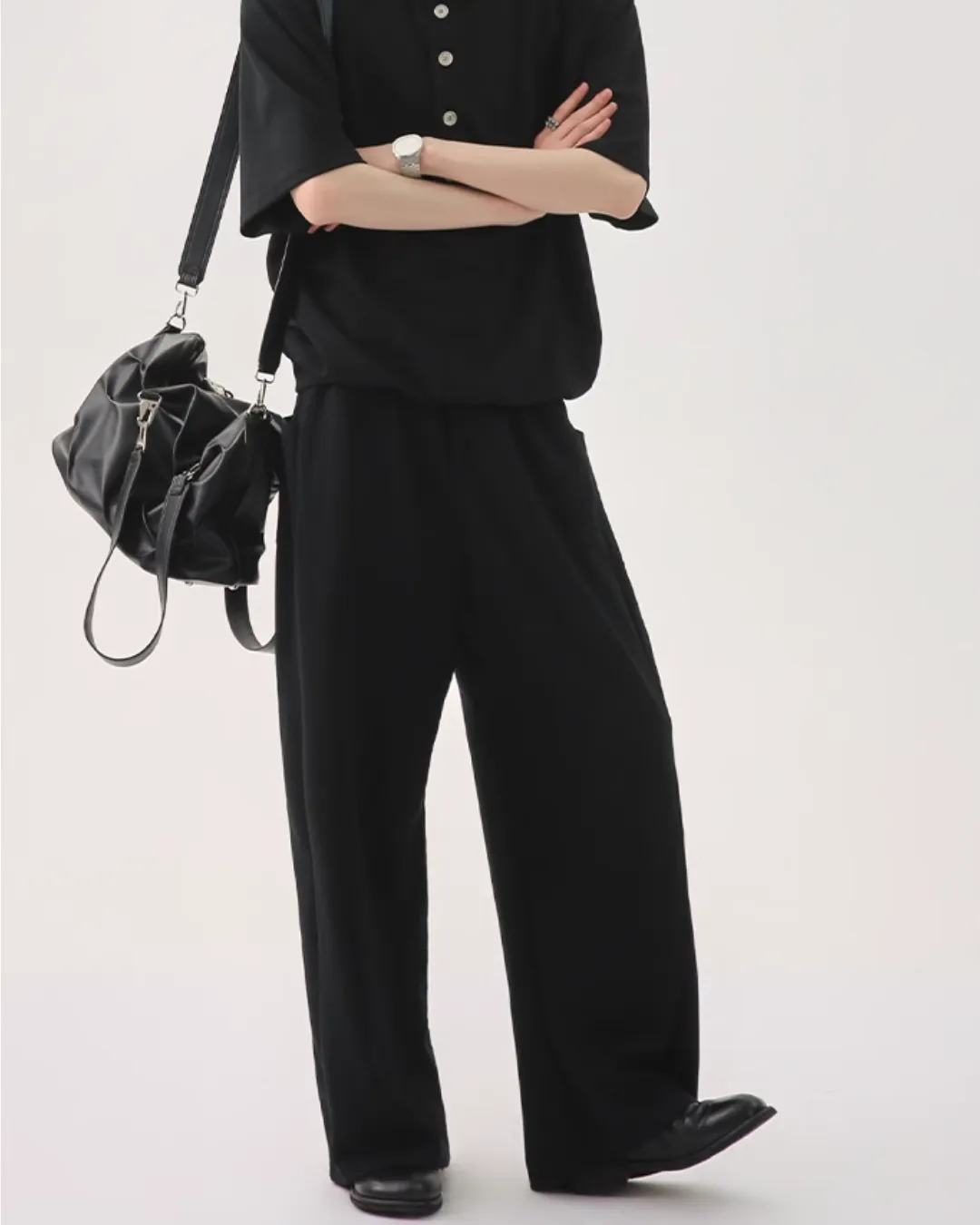 Half Button Short Sleeve Top / Sweat Wide Pants CBJ0119