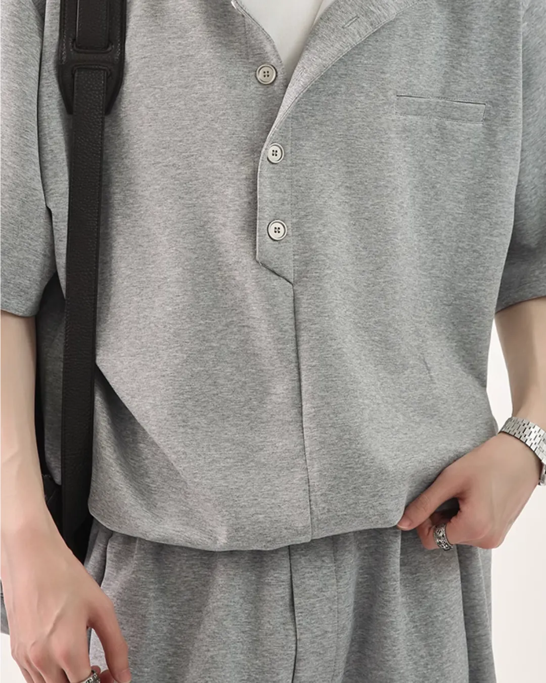Half Button Short Sleeve Top / Sweat Wide Pants CBJ0119