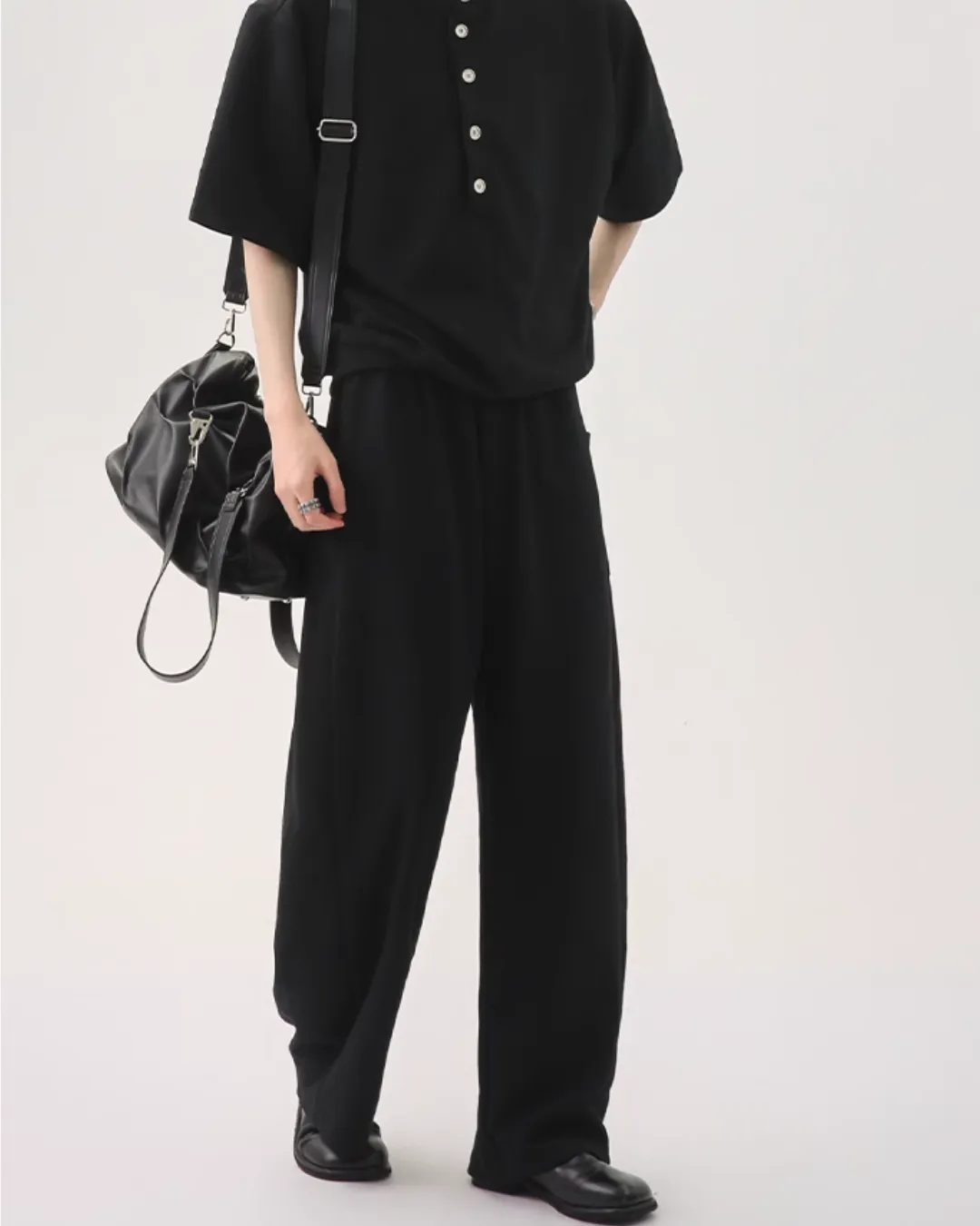 Half Button Short Sleeve Top / Sweat Wide Pants CBJ0119