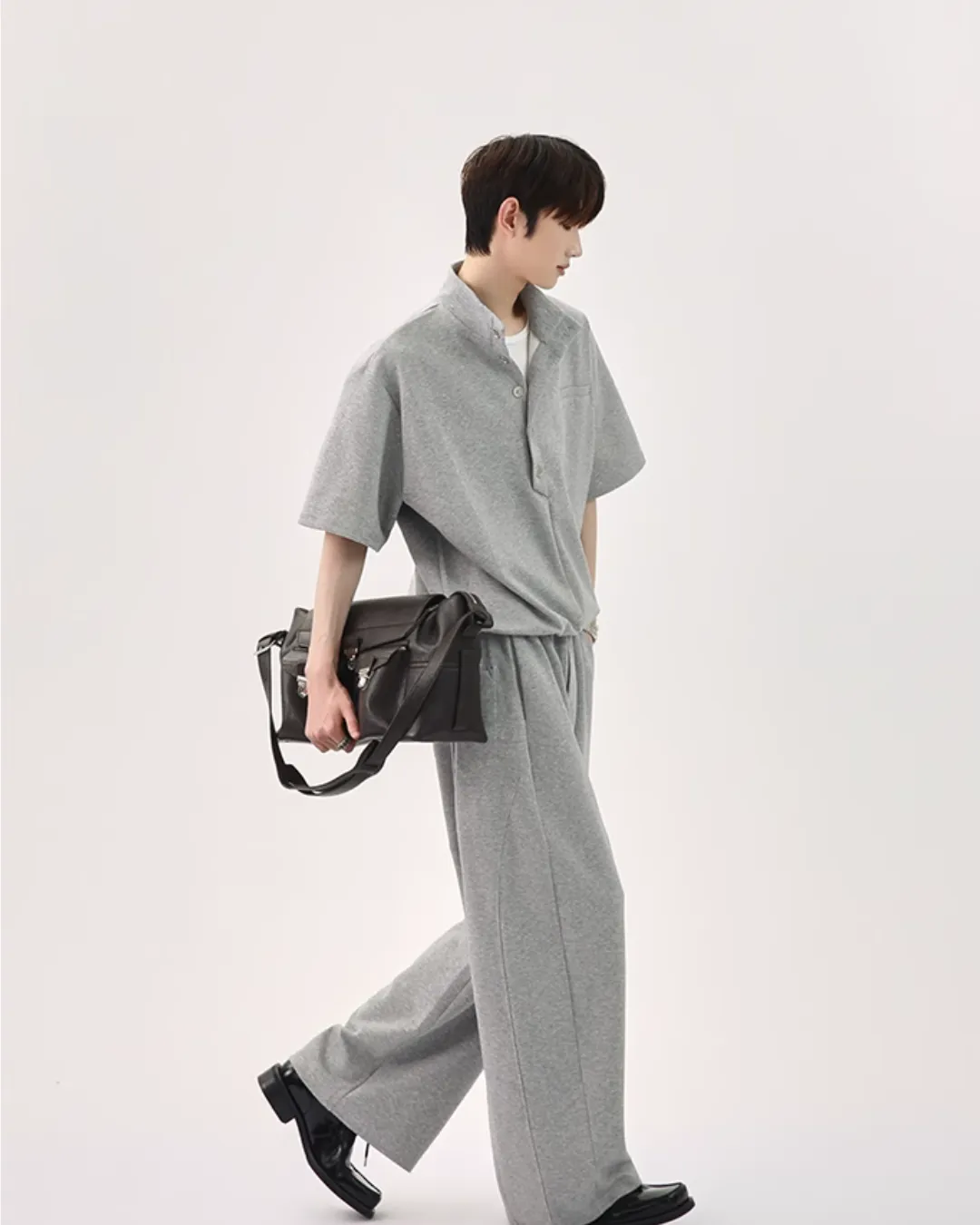 Half Button Short Sleeve Top / Sweat Wide Pants CBJ0119