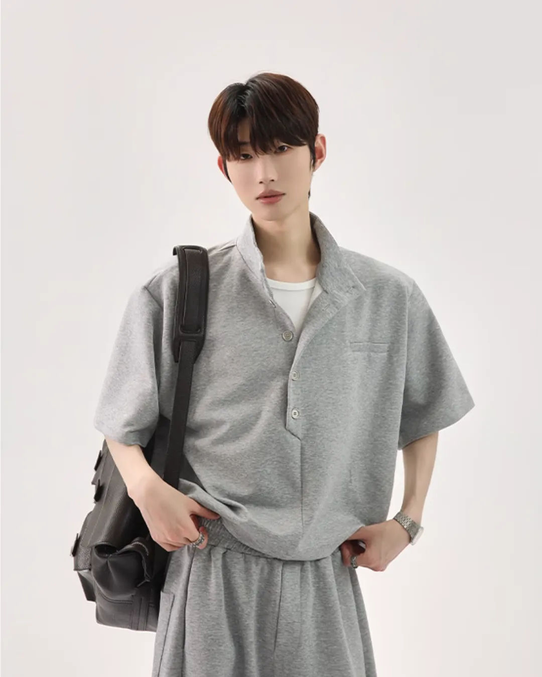 Half Button Short Sleeve Top / Sweat Wide Pants CBJ0119