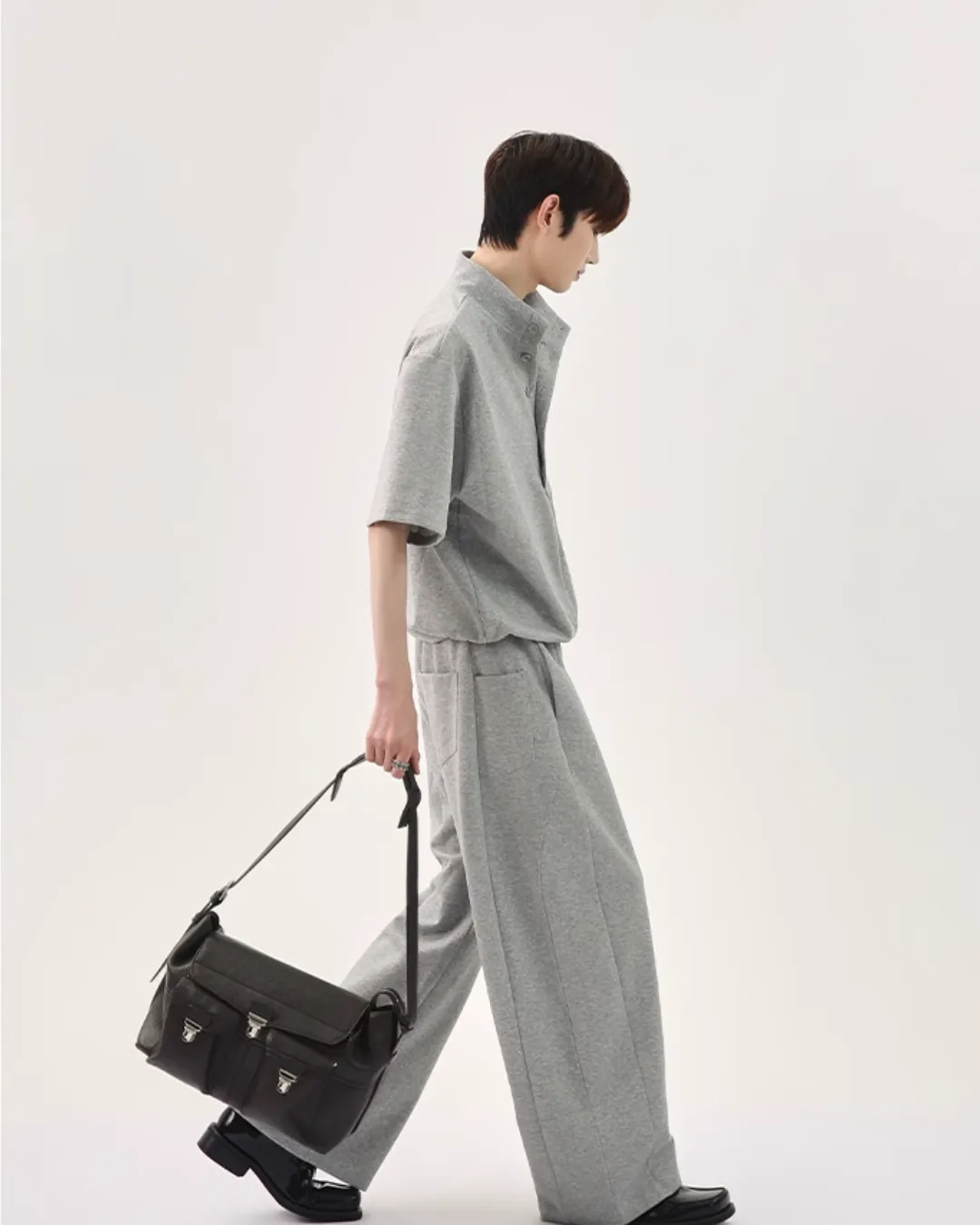 Half Button Short Sleeve Top / Sweat Wide Pants CBJ0119