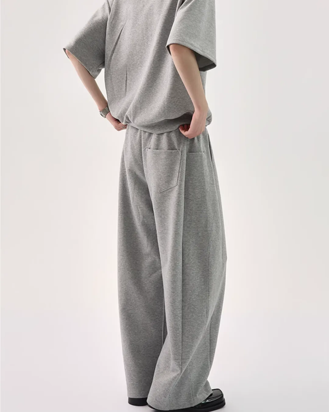 Half Button Short Sleeve Top / Sweat Wide Pants CBJ0119
