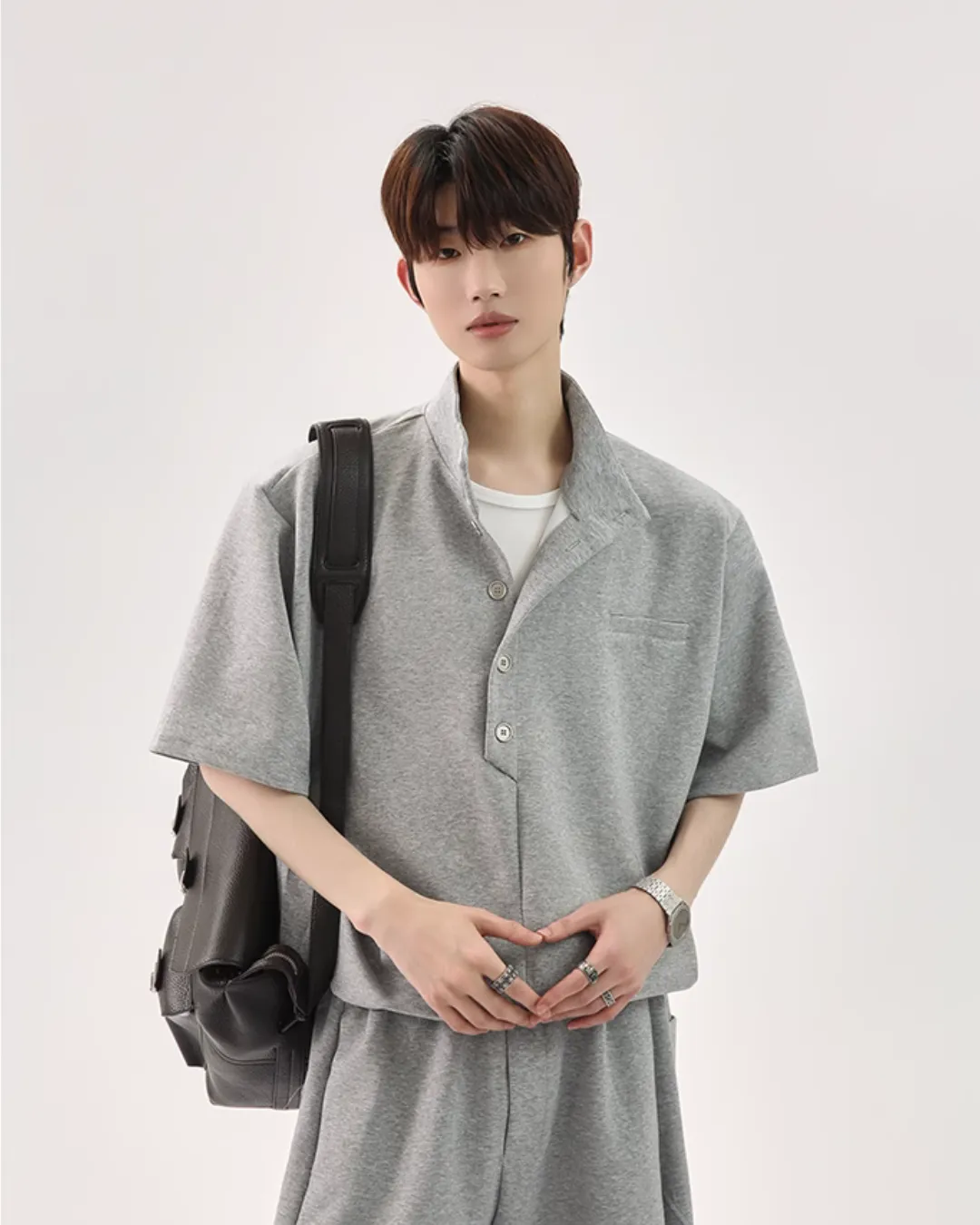 Half Button Short Sleeve Top / Sweat Wide Pants CBJ0119