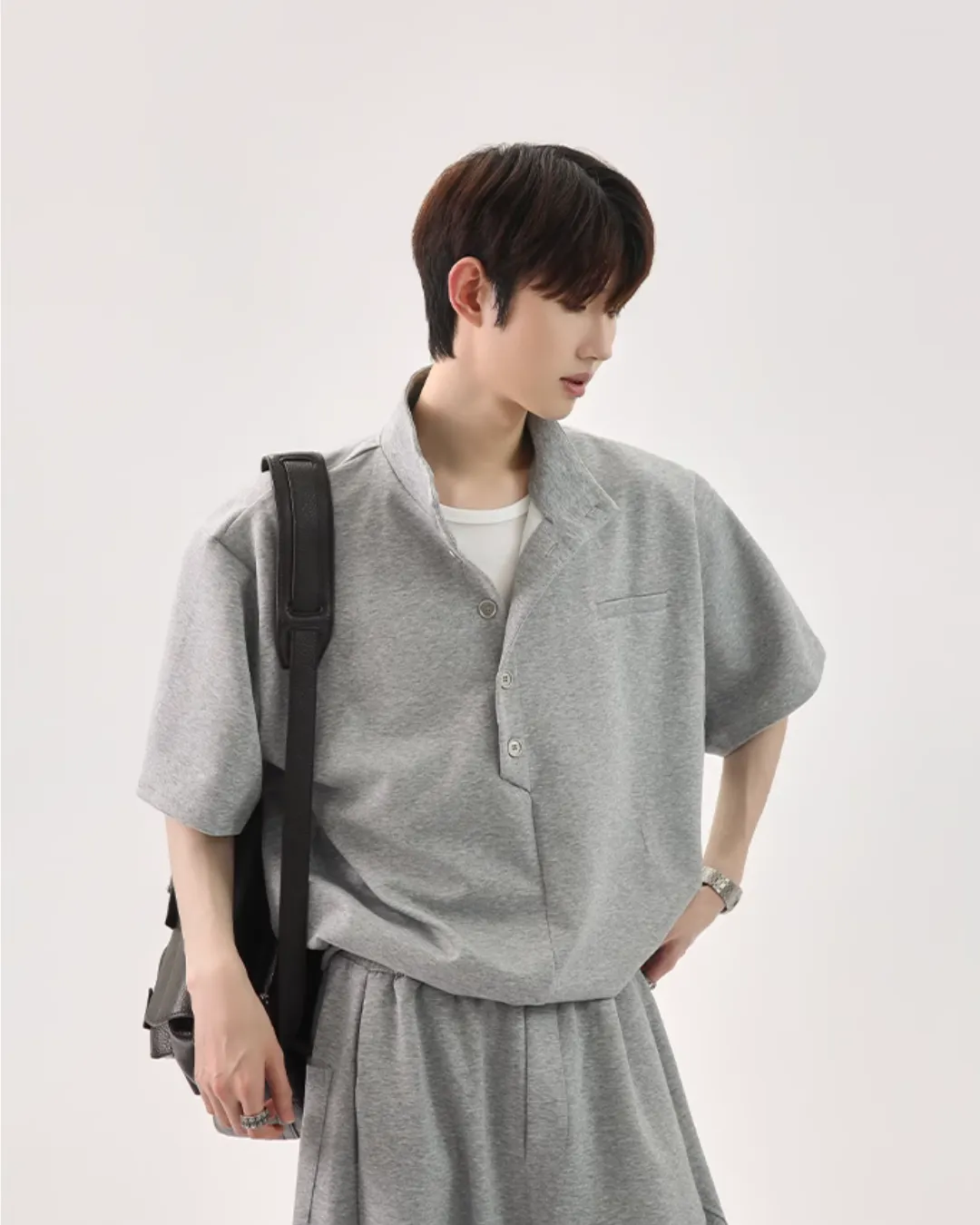 Half Button Short Sleeve Top / Sweat Wide Pants CBJ0119