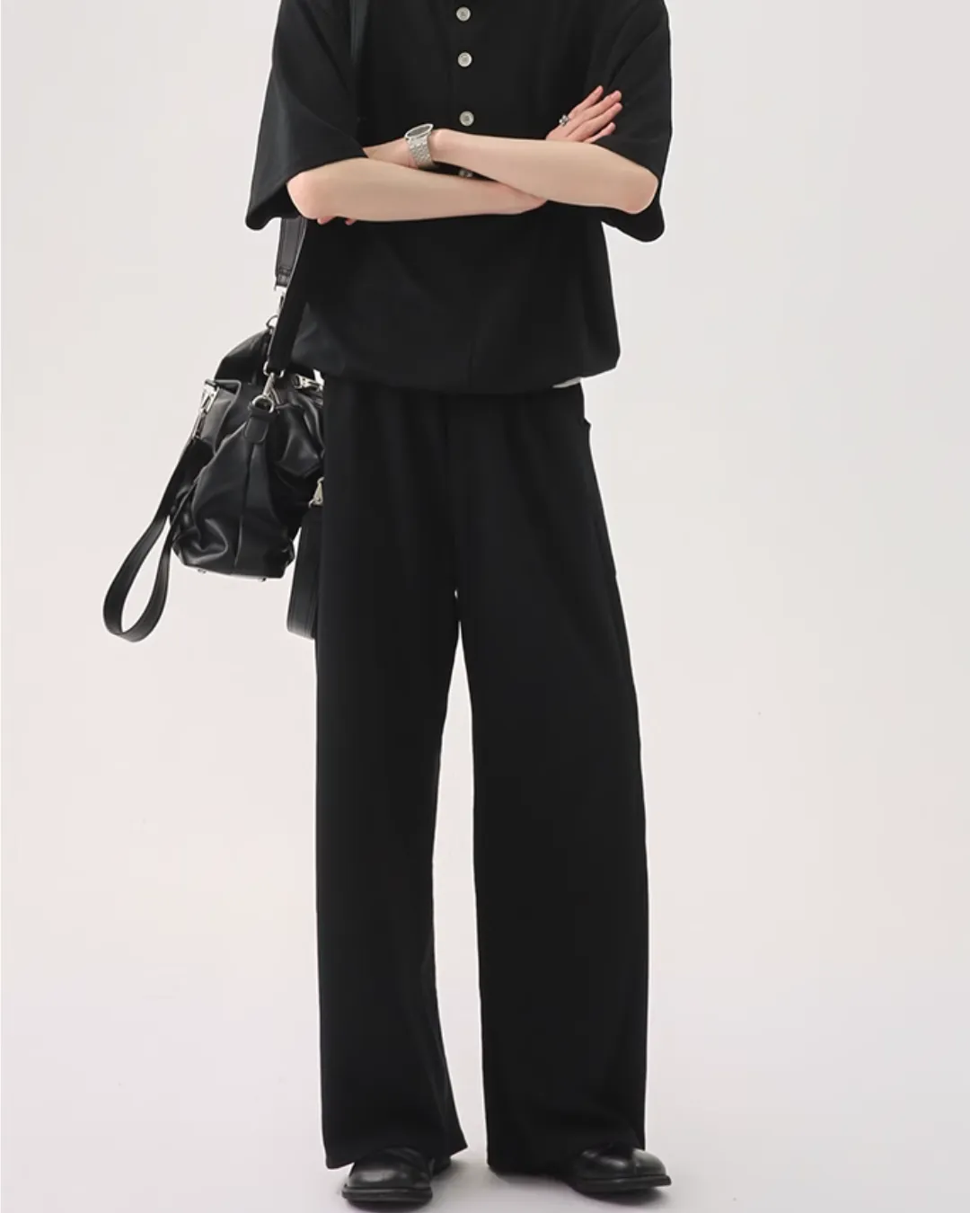 Half Button Short Sleeve Top / Sweat Wide Pants CBJ0119