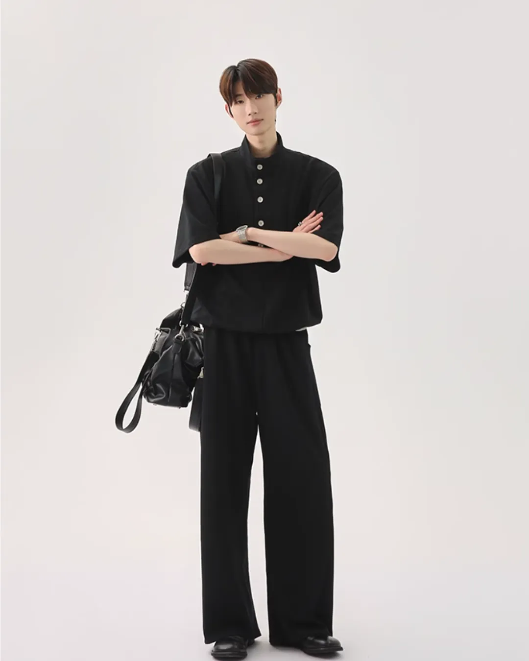 Half Button Short Sleeve Top / Sweat Wide Pants CBJ0119