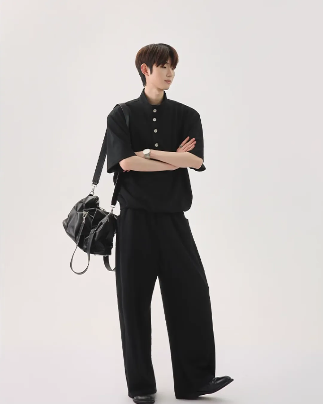 Half Button Short Sleeve Top / Sweat Wide Pants CBJ0119