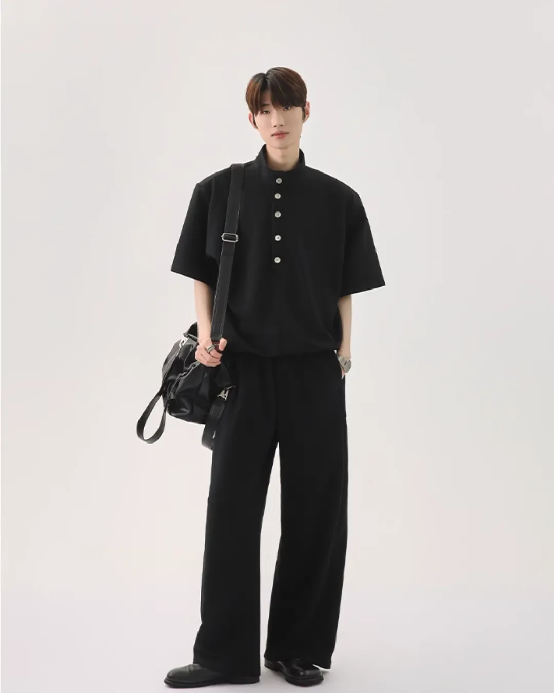 Half Button Short Sleeve Top / Sweat Wide Pants CBJ0119