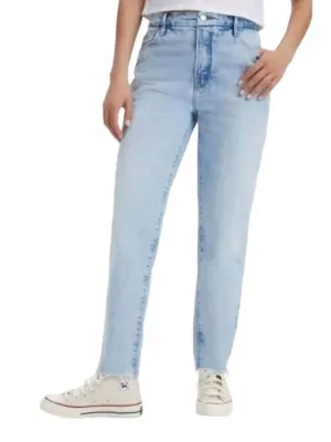 High Waist Raw Hem Slim Jeans