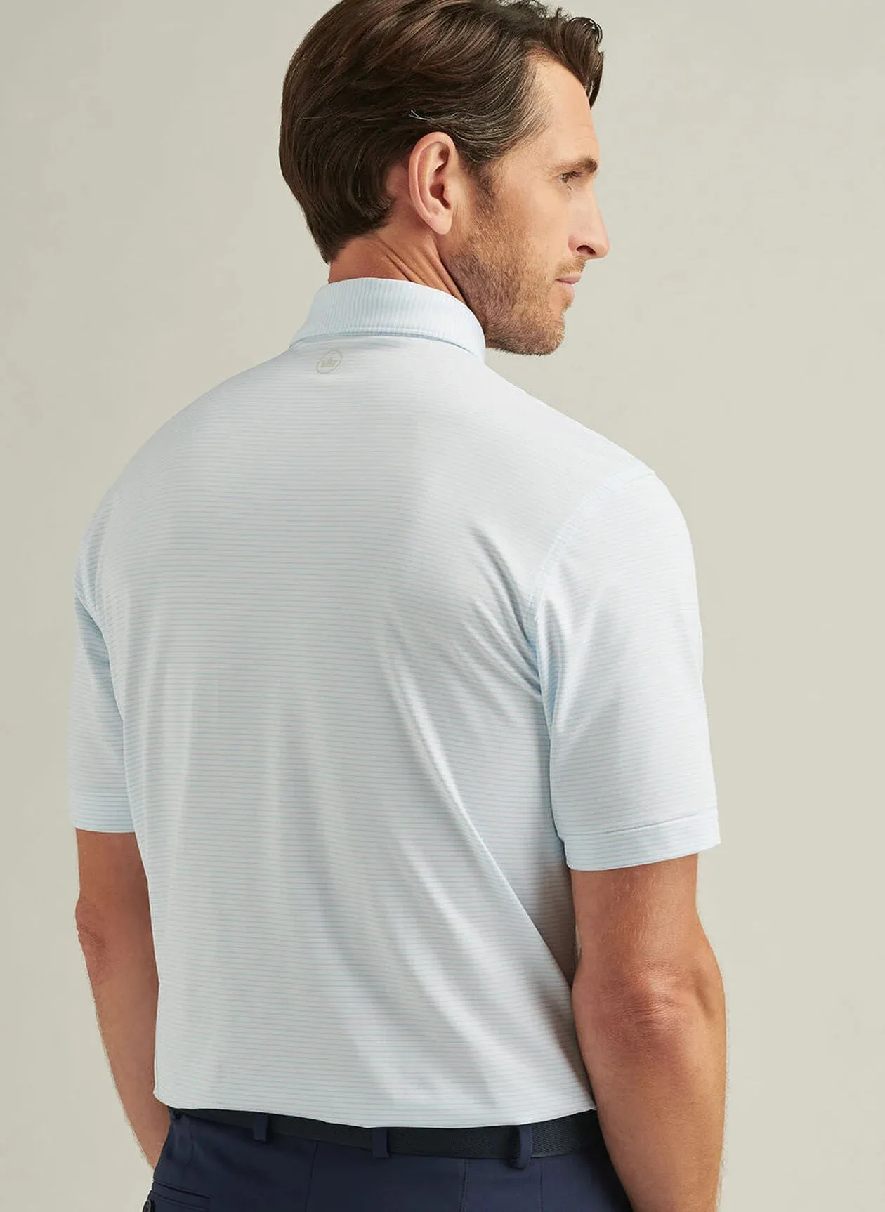 Highlands Performance Jersey Polo by Peter Millar - White/ Maya Blue