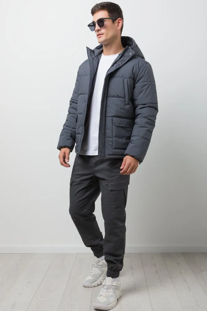 Hooded Puffer Jacket Dark Grey