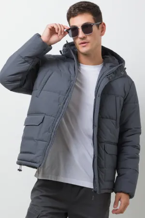 Hooded Puffer Jacket Dark Grey