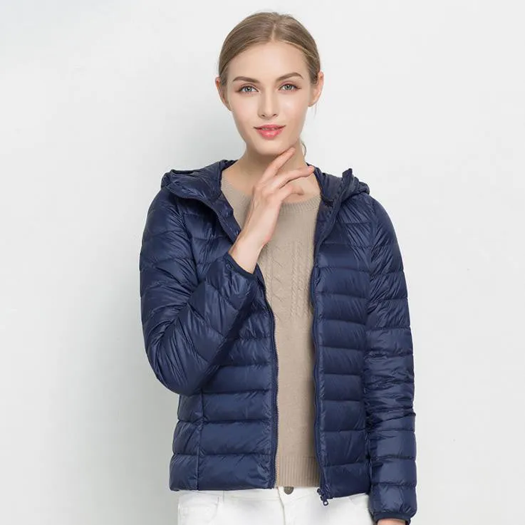 HOT Winter Women Ultra Light Down Jacket 90% Duck Down Hooded Jackets Long Sleeve Warm Slim Coat Parka Female Solid Outwear