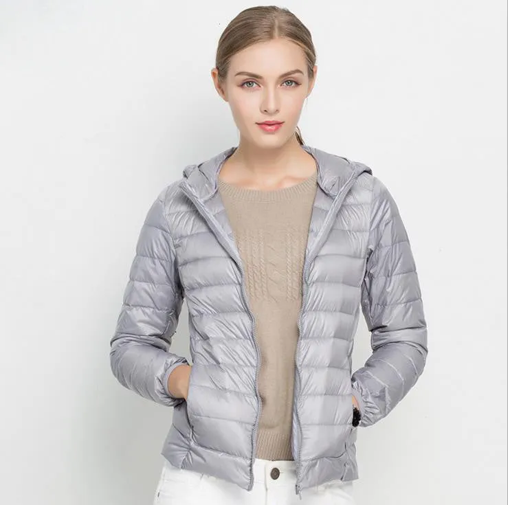 HOT Winter Women Ultra Light Down Jacket 90% Duck Down Hooded Jackets Long Sleeve Warm Slim Coat Parka Female Solid Outwear