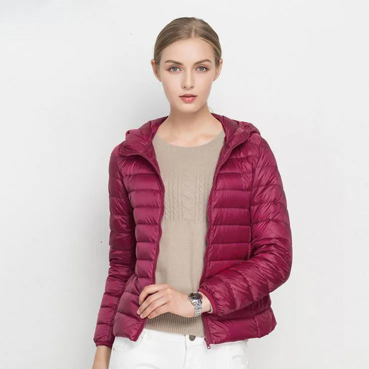 HOT Winter Women Ultra Light Down Jacket 90% Duck Down Hooded Jackets Long Sleeve Warm Slim Coat Parka Female Solid Outwear