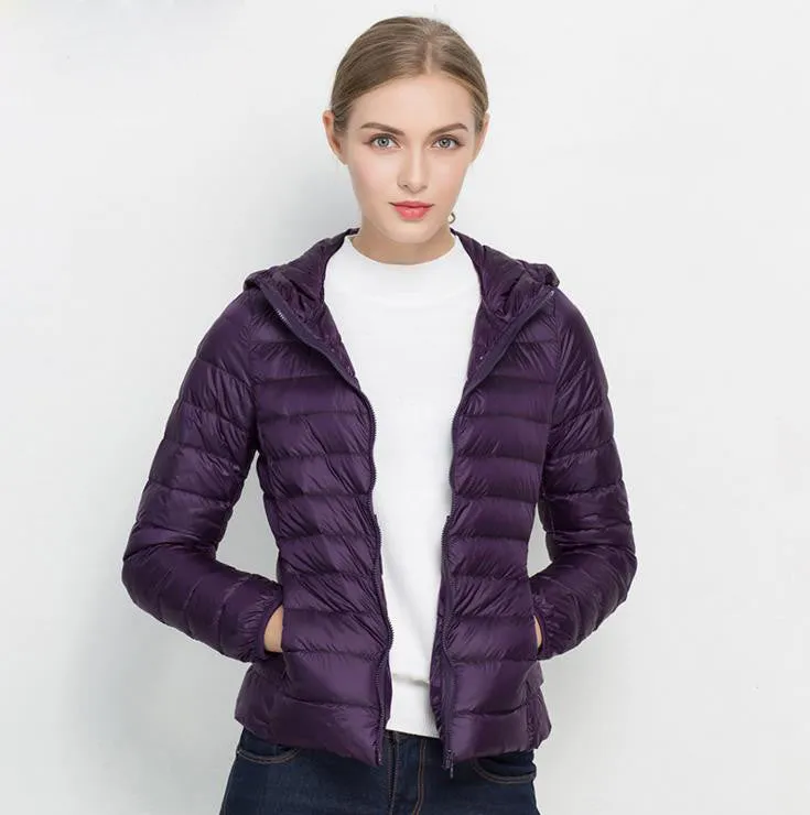 HOT Winter Women Ultra Light Down Jacket 90% Duck Down Hooded Jackets Long Sleeve Warm Slim Coat Parka Female Solid Outwear