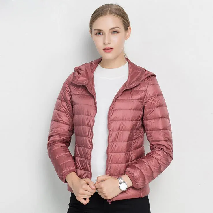 HOT Winter Women Ultra Light Down Jacket 90% Duck Down Hooded Jackets Long Sleeve Warm Slim Coat Parka Female Solid Outwear