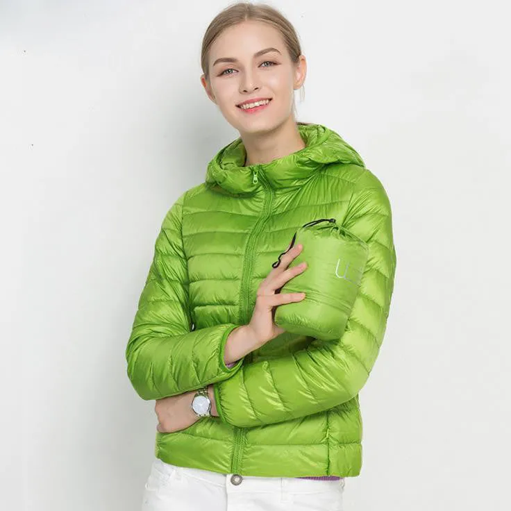 HOT Winter Women Ultra Light Down Jacket 90% Duck Down Hooded Jackets Long Sleeve Warm Slim Coat Parka Female Solid Outwear