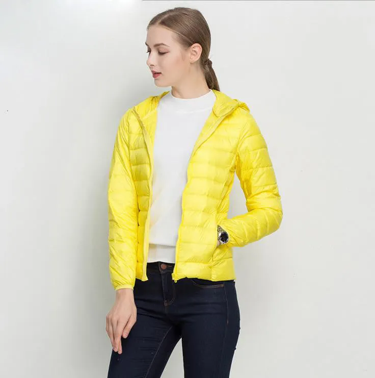 HOT Winter Women Ultra Light Down Jacket 90% Duck Down Hooded Jackets Long Sleeve Warm Slim Coat Parka Female Solid Outwear