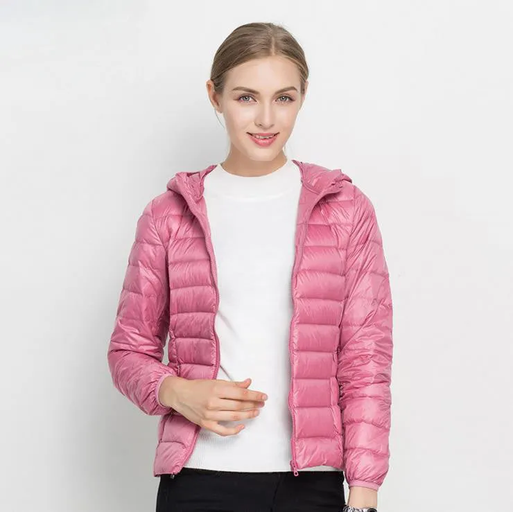 HOT Winter Women Ultra Light Down Jacket 90% Duck Down Hooded Jackets Long Sleeve Warm Slim Coat Parka Female Solid Outwear