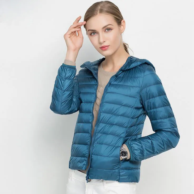 HOT Winter Women Ultra Light Down Jacket 90% Duck Down Hooded Jackets Long Sleeve Warm Slim Coat Parka Female Solid Outwear