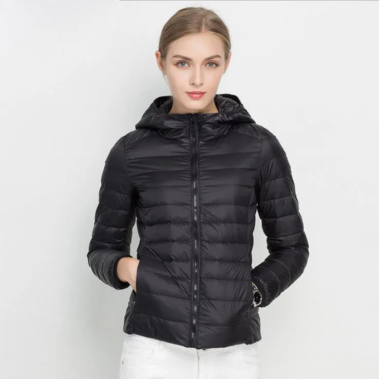 HOT Winter Women Ultra Light Down Jacket 90% Duck Down Hooded Jackets Long Sleeve Warm Slim Coat Parka Female Solid Outwear