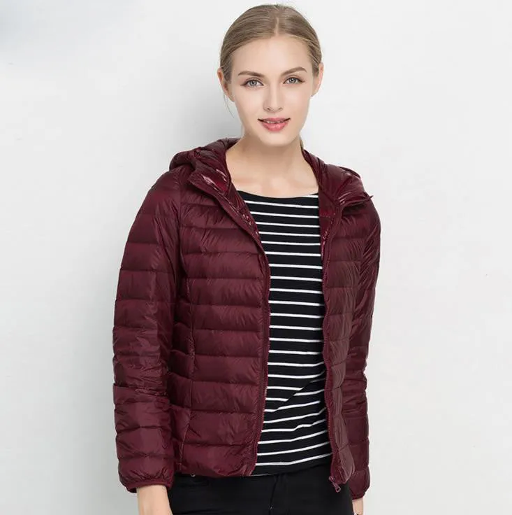 HOT Winter Women Ultra Light Down Jacket 90% Duck Down Hooded Jackets Long Sleeve Warm Slim Coat Parka Female Solid Outwear