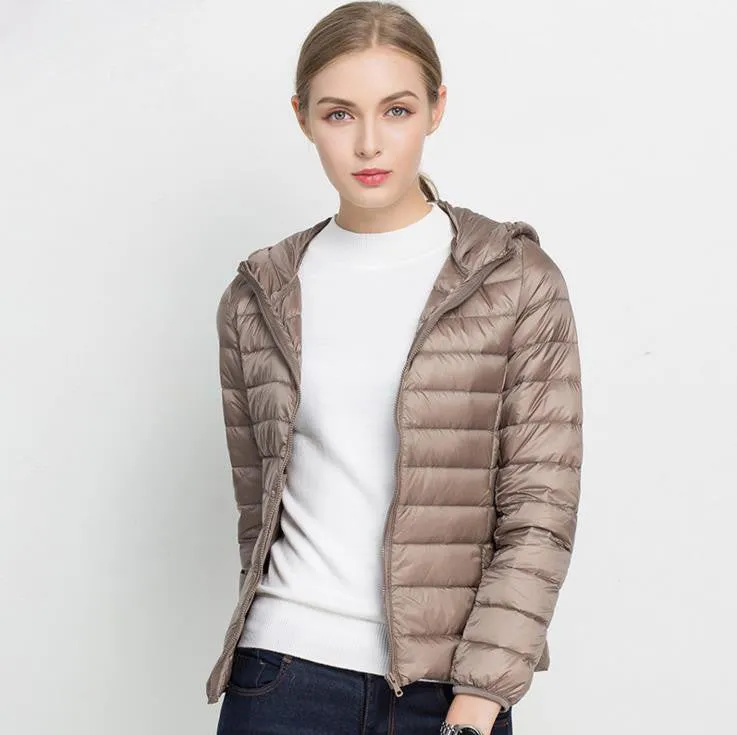 HOT Winter Women Ultra Light Down Jacket 90% Duck Down Hooded Jackets Long Sleeve Warm Slim Coat Parka Female Solid Outwear