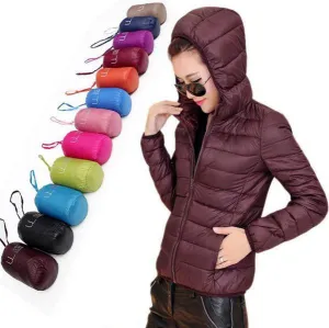 HOT Winter Women Ultra Light Down Jacket 90% Duck Down Hooded Jackets Long Sleeve Warm Slim Coat Parka Female Solid Outwear