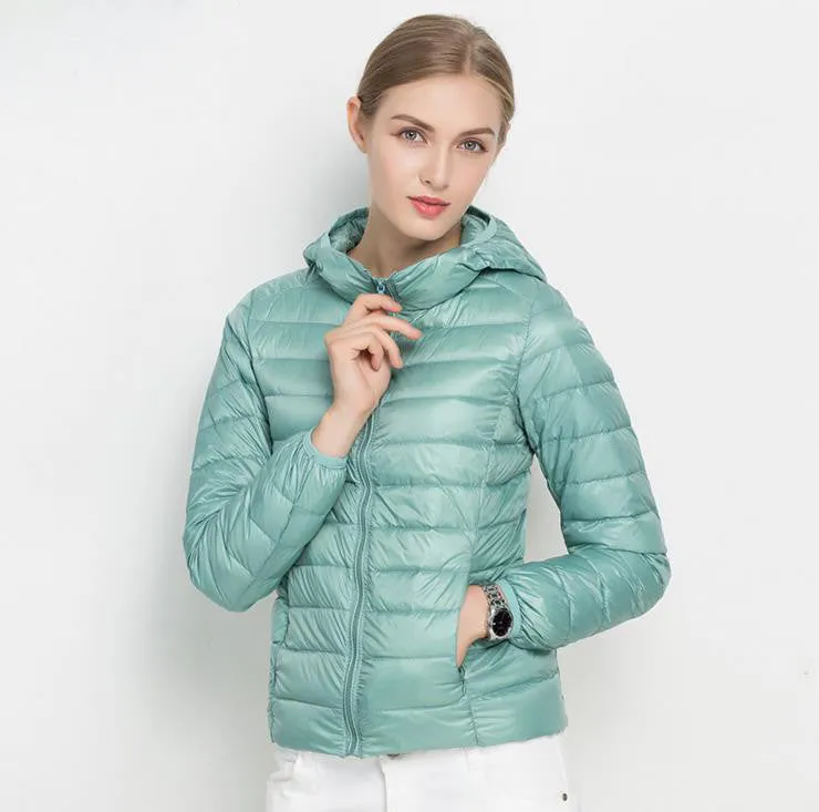HOT Winter Women Ultra Light Down Jacket 90% Duck Down Hooded Jackets Long Sleeve Warm Slim Coat Parka Female Solid Outwear