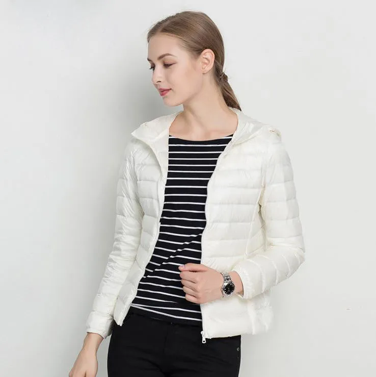 HOT Winter Women Ultra Light Down Jacket 90% Duck Down Hooded Jackets Long Sleeve Warm Slim Coat Parka Female Solid Outwear