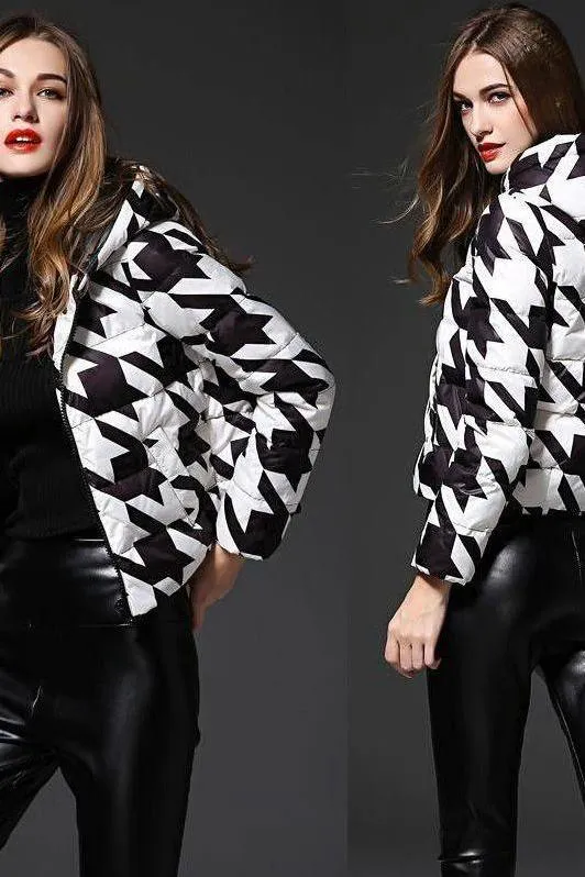 houndstooth print white duck down jacket