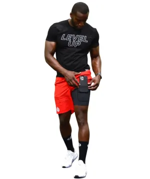 ICONI Men’s 2 in 1 Running Shorts, Quick Dry Workout Shorts, Gym Shorts with Phone Pockets & Internal Spandex (US, Alpha, Medium, Regular, Regular, Red)