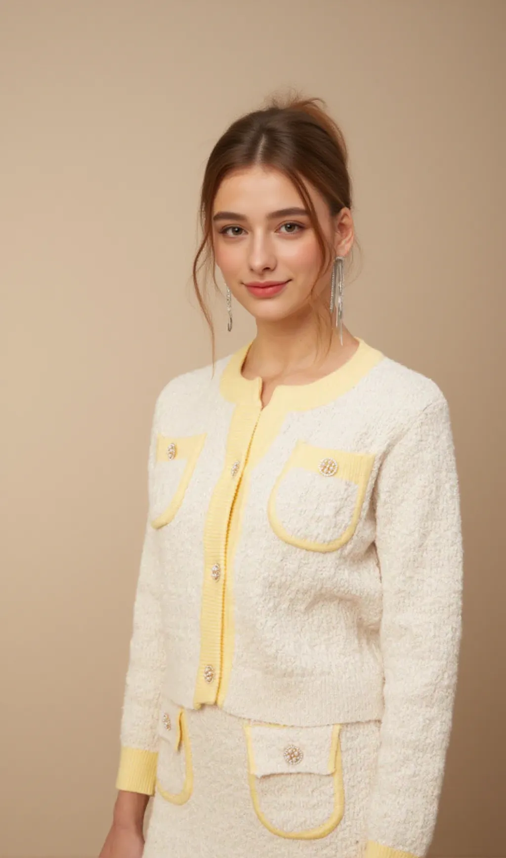 Jessie white textured knit cardigan & skirt matching set
