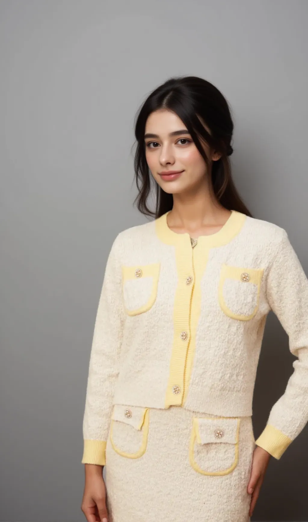 Jessie white textured knit cardigan & skirt matching set